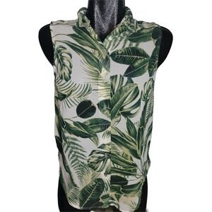 H&M Sleeveless Button-Up Tropical Leaf Print Blouse Size 2